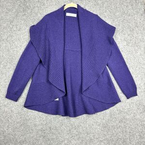 SHIRIN Cashmere Knit Open Cardigan Sweater Womens M Purple Ribbed Scotland